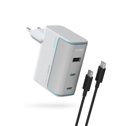 Ładowarka sieciowa USB-C USB-A z kablem GaN 100W - biała