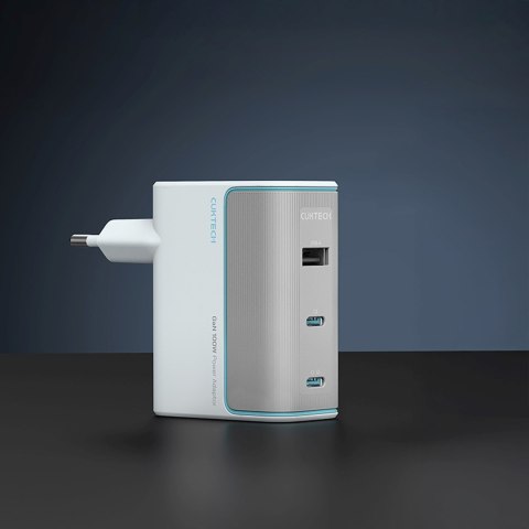 Ładowarka sieciowa USB-C USB-A z kablem GaN 100W - biała
