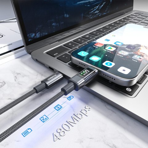 Kabel przewód USB-C z wyświetlaczem PD 60 W 1.2 m - czarny CHOETECH