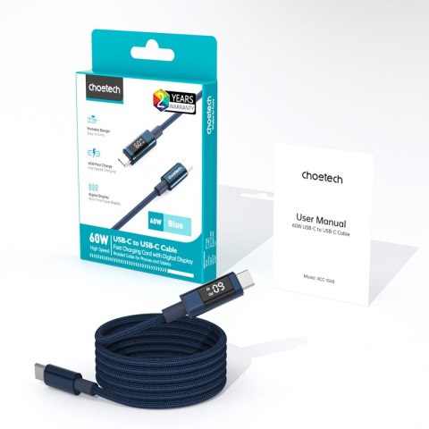 Kabel przewód USB-C z wyświetlaczem PD 60 W 1.2 m - niebieski CHOETECH