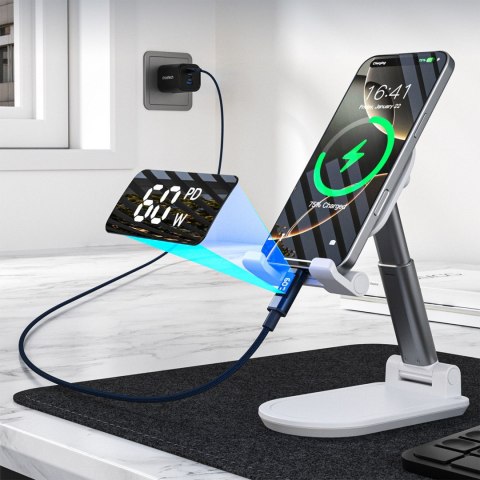 Kabel przewód USB-C z wyświetlaczem PD 60 W 1.2 m - niebieski CHOETECH