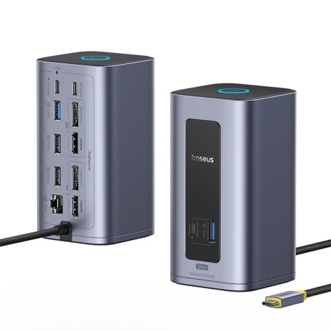 HUB stacja dokująca 12w1 USB-C do USB-C USB-A HDMI DisplayPort Rj45 - szara BASEUS