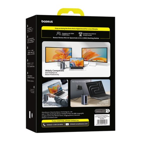 HUB stacja dokująca 12w1 USB-C do USB-C USB-A HDMI DisplayPort Rj45 - szara BASEUS