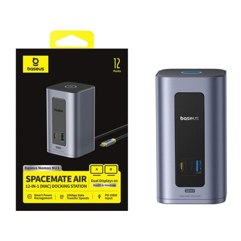HUB stacja dokująca 12w1 USB-C do USB-C USB-A HDMI DisplayPort Rj45 - szara BASEUS