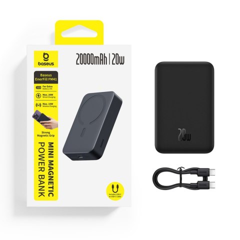 Powerbank magnetyczny 20000mAh 20W EnerFill FM41 z kablem USB-C 30cm - czarny BASEUS