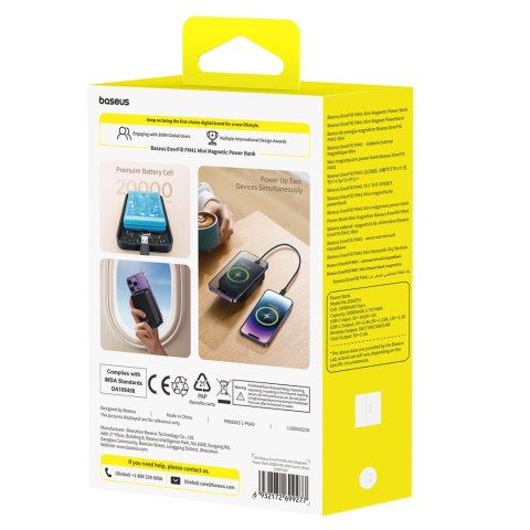 Powerbank magnetyczny 20000mAh 20W EnerFill FM41 z kablem USB-C 30cm - czarny BASEUS
