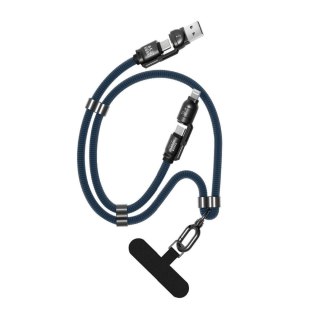 Kabel przewód ze smyczą 4w1 USB-C z adapterami iPhone Lightning USB-A - niebieski DUDAO