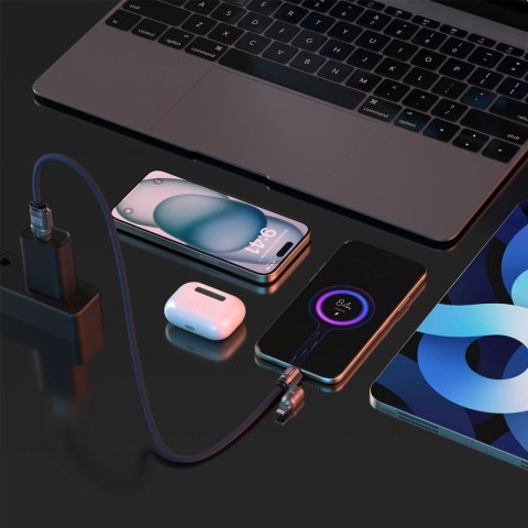 Kabel przewód ze smyczą 4w1 USB-C z adapterami iPhone Lightning USB-A - niebieski
