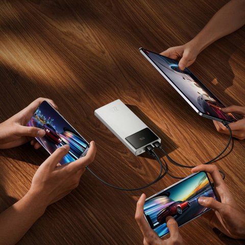 Powerbank 10000mAh USB-A USB-C z wyświetlaczem kablem 22.5W - biały BASEUS