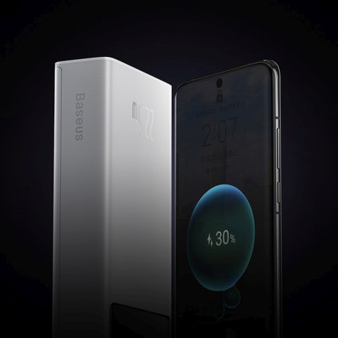 Powerbank 20000mAh USB-A USB-C z wyświetlaczem kablem 22.5W - biały BASEUS