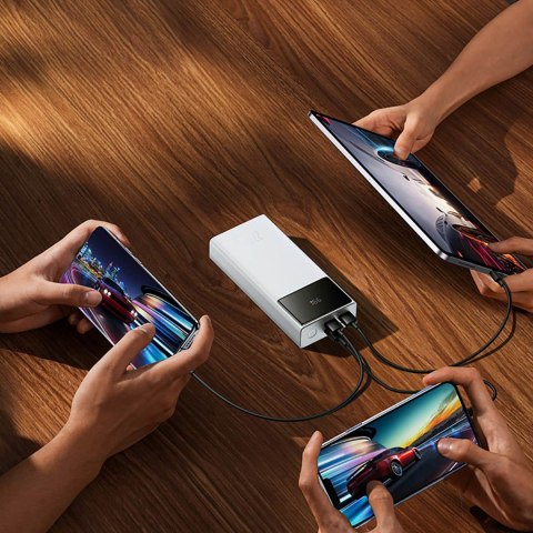 Powerbank 20000mAh USB-A USB-C z wyświetlaczem kablem 22.5W - biały BASEUS