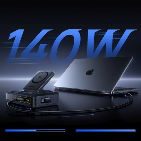 Stacja ładująca 5w1 bezprzewodowa USB-A USB-C ze zwijanym kablem Qi2 160W - czarna BASEUS