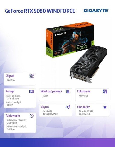 Karta graficzna GeForce RTX 5080 WINDFORCE OC S FF 16G 256BIT GDDR7 3DP