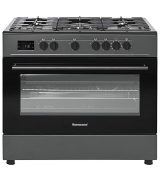 Kuchnia gazowo-elektryczna RAVANSON KWGE-K90A Cheff Modern Black | 5 palników + palnik WOK | termoobieg | rożen | czarny