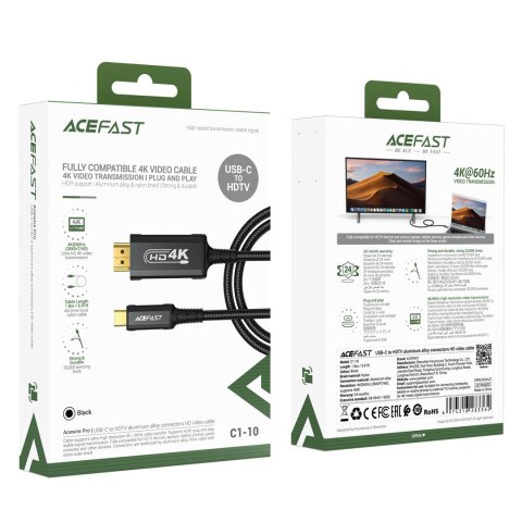 Kabel przewód audio-video USB-C - HDMI 4K 60Hz HDR 1.8m - czarny ACEFAST