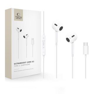 Słuchawki przewodowe douszne z mikrofonem Ultraboost Core G2 USB-C 120 cm - białe Tech-Protect