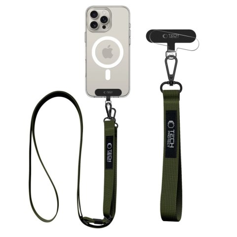 Smycz 2w1 do etui smartfona na szyję nadgarstek Rope Crossbody - oliwkowa Tech-Protect