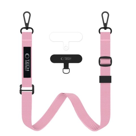 Smycz 2w1 do etui smartfona na szyję nadgarstek Rope Crossbody - różowa Tech-Protect