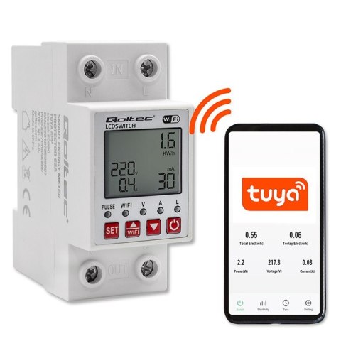 Przekaźnik 63A na szynę DIN z licznikiem energii elektrycznej | Timer | Tuya | Wi-Fi | LED 