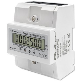 Trójfazowy elektroniczny licznik | miernik zużycia energii na szynę DIN | 400V | 100A | LCD | 4P Qoltec