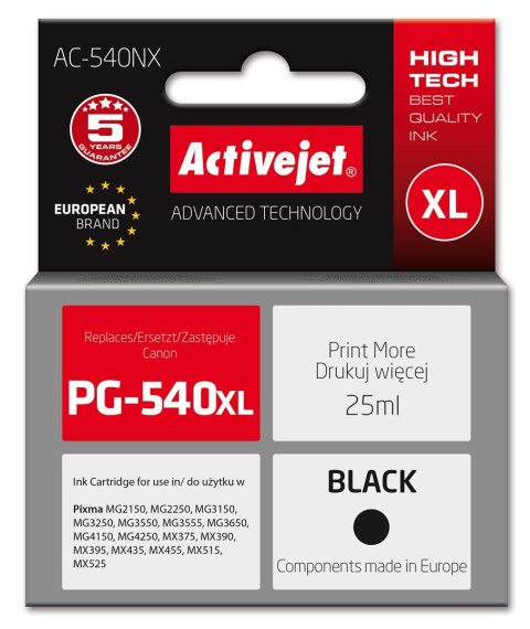 Activejet AC-540NX Tusz (zamiennik Canon PG-540XL; Supreme; 25 ml; czarny)