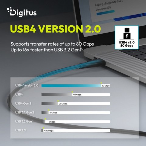 Kabel połączeniowy silikonowy USB-C-USB-C | USB 4 ver.2.0 80Gbps | 8K@60Hz | PD 3.1 240W| 0,5m | czarny
