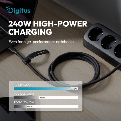 Kabel połączeniowy silikonowy USB-C-USB-C | USB 4 ver.2.0 80Gbps | 8K@60Hz | PD 3.1 240W| 1,0m | czarny