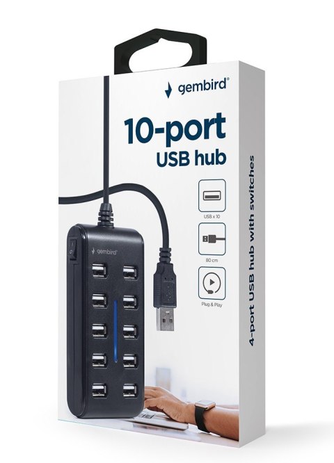 HUB USB 2.0 10-portowy czarny