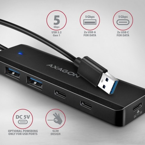 HUB 4-portowy 5gbps 2x USB-A 2x USB-C, USB-C power in 19 cm kabel HUE-C2A