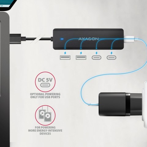 HUB 4-portowy 5gbps 2x USB-A 2x USB-C, USB-C power in 19 cm kabel HUE-C2A