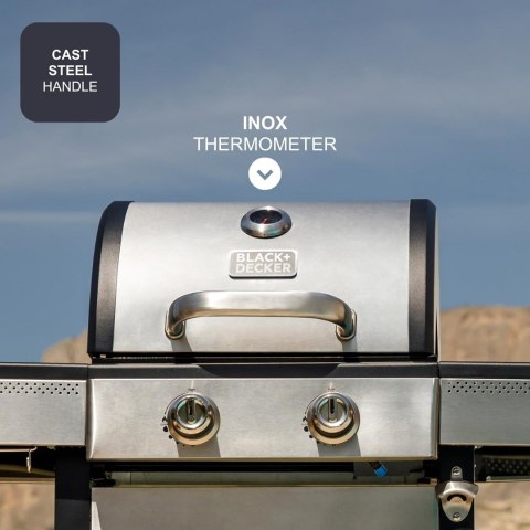 Grill gazowy Black+Decker BXOG7200E 2 palniki x 3.6 kW | pow.grilla 500 x 415 mm | 1185 x 1160 x 580 mm