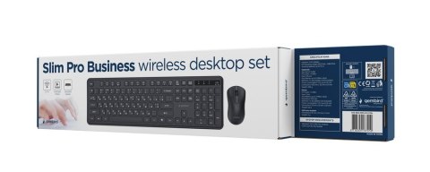 GEMBIRD BEZPRZEWODOWY ZESTAW KLAWIATURY + MYSZ SLIM PRO BUSINESS NA BIURKO, CZARNY, UKŁAD RU