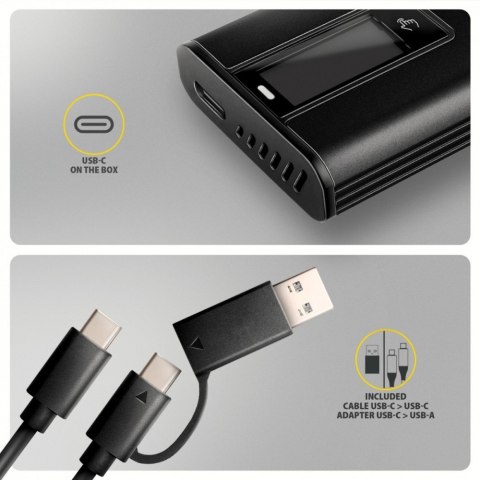 EEM2-SD2B Obudowa zewnętrzna aluminiowa bezśrubowa USB-A/C 3.2 Gen2 M.2 NVMe/SATA wyświetlacz LED, czarny