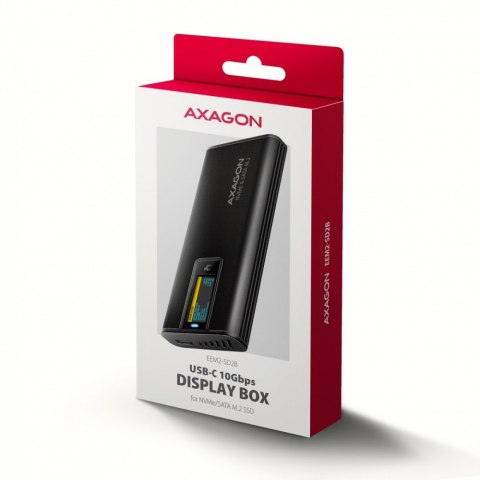 EEM2-SD2B Obudowa zewnętrzna aluminiowa bezśrubowa USB-A/C 3.2 Gen2 M.2 NVMe/SATA wyświetlacz LED, czarny