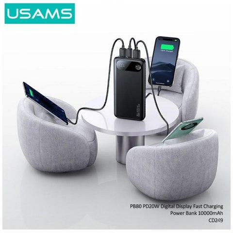Powerbank PB80 10000mAh 20W PD 2xUSB-A + USB-C czarny