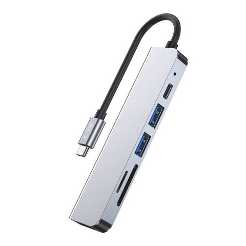 6w1 HUB rozdzielacz USB-C na USB-A USB-C HDMI micro SD / TF / SD - szary Tech-Protect