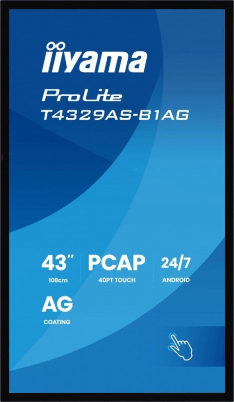 Monitor 43 cale T4329AS-B1AG VA,4K,HDMIx2,USB-C,RJ45,2x10W,WiFi, Android 14, Signal FailOver, Whiteboard, iiSignage (CMS), i
