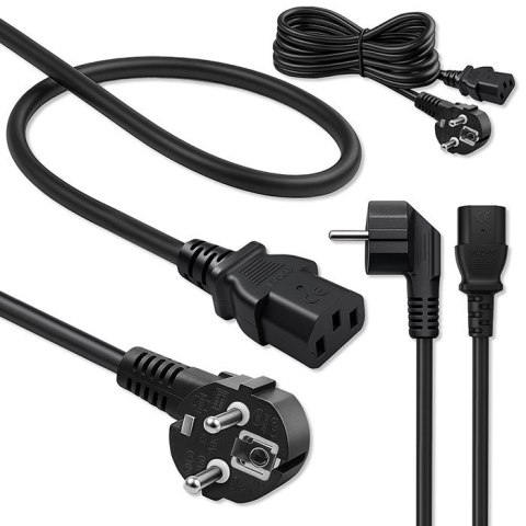 Kabel zasilający wtyczka kątowa SCHUKO CEE 7/7 (E/F) IEC C13 3x1.0mm2 Czysta miedź Cu 5m