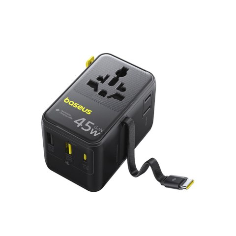 Adapter podróżny 6w1 ze zwijanym kablem USB-C 45W - czarny BASEUS