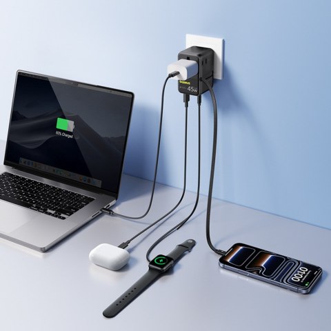 Adapter podróżny 6w1 ze zwijanym kablem USB-C 45W - czarny BASEUS