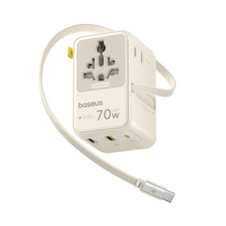 Adapter podróżny 6w1 ze zwijanym kablem USB-C 70W - biały BASEUS