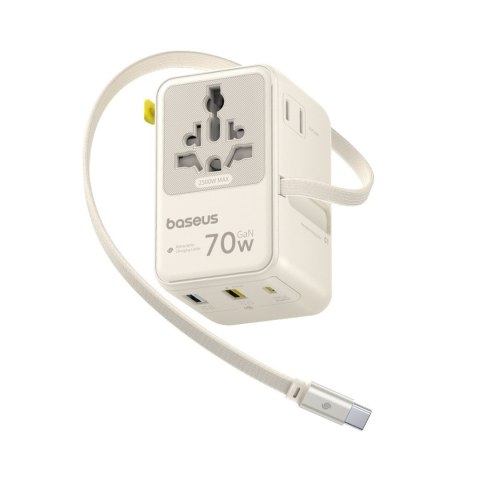 Adapter podróżny 6w1 ze zwijanym kablem USB-C 70W - biały BASEUS