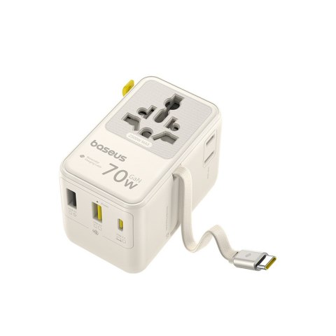 Adapter podróżny 6w1 ze zwijanym kablem USB-C 70W - biały BASEUS