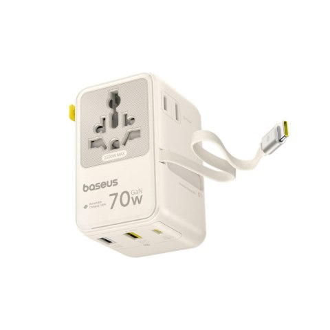 Adapter podróżny 6w1 ze zwijanym kablem USB-C 70W - biały BASEUS