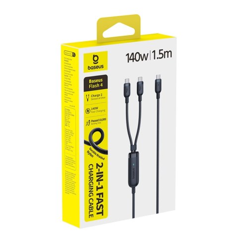 Kabel przewód 2w1 USB-C - 2x USB-C 140W 1.5 m - czarny BASEUS