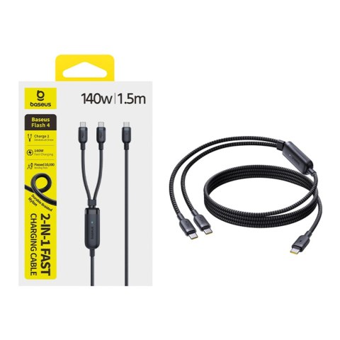 Kabel przewód 2w1 USB-C - 2x USB-C 140W 1.5 m - czarny BASEUS