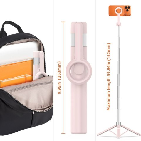 Selfie stick kijek tripod do zdjęć Bluetooth - różowo szary Tech-Protect