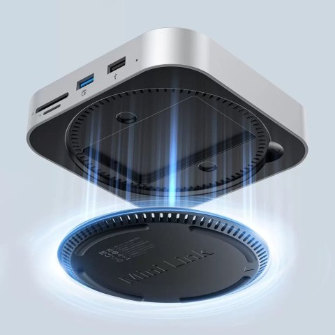 Stacja dokująca 9w1 USB-A USB-C RJ45 SD TF mini jack - srebrna