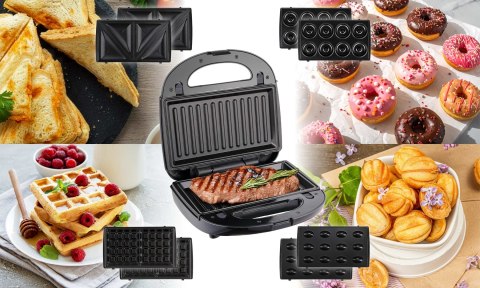 ELDOM OPIEKACZ WIELOFUNKCYJNY 5 IN 1 ST250 850W WYMIENNE PŁYTY: SANDWICH, GRILL, GOFRY, ORZESZKI, MINI PĄCZKI