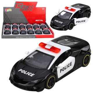 Autko Policyjne Sportowe Samochód Z Napędem Metalowy Pull-Back Czarny 1:43 LEAN TOYS
